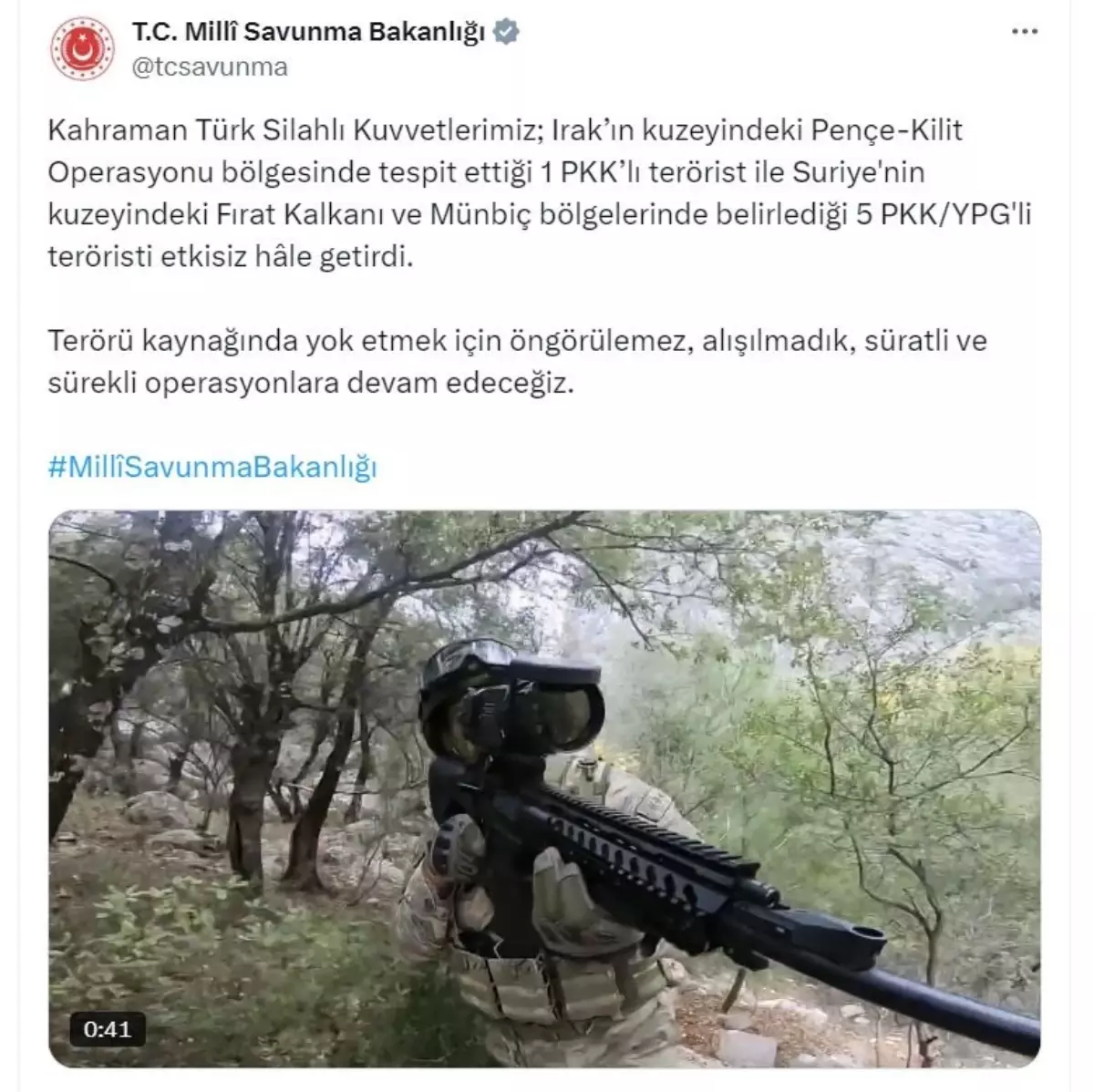 TSK’dan Pençe-Kilit ve Fırat Kalkanı’nda Terörist Operasyonu